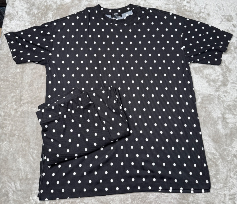 Dressed in LaLa Black White Polka Dot Ribbed Playsuit Womens Size L